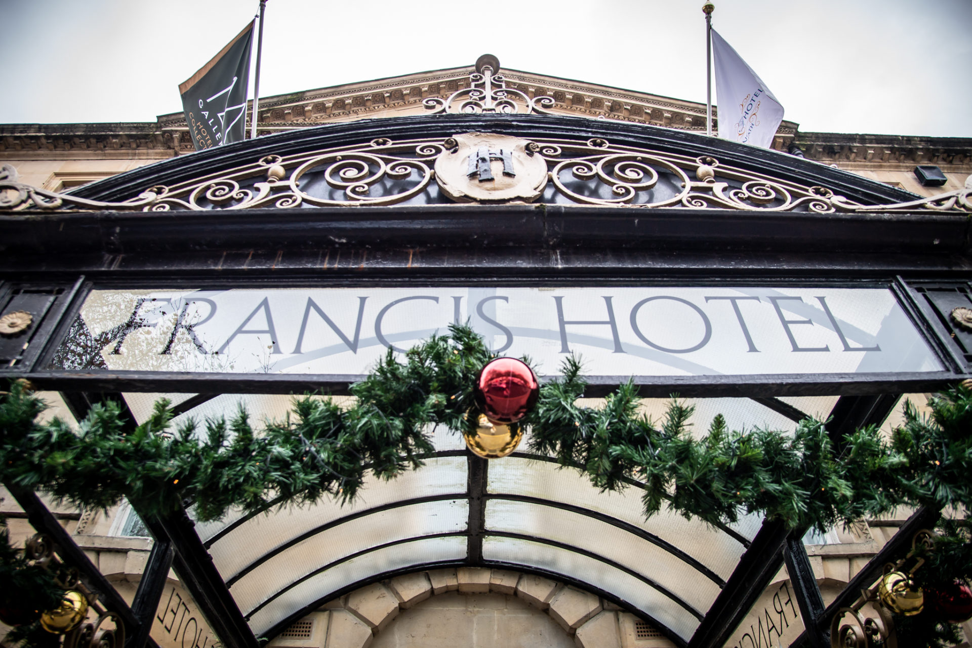 Francis Hotel door front of hotel Christmas