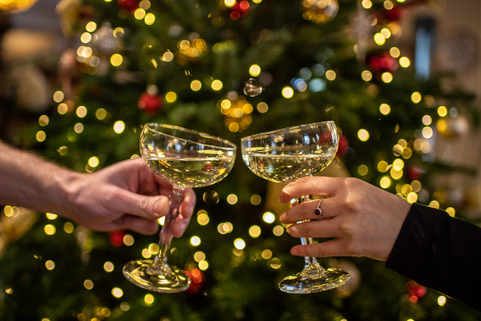 Champagne glasses clinking Christmas Francis Hotel Bath